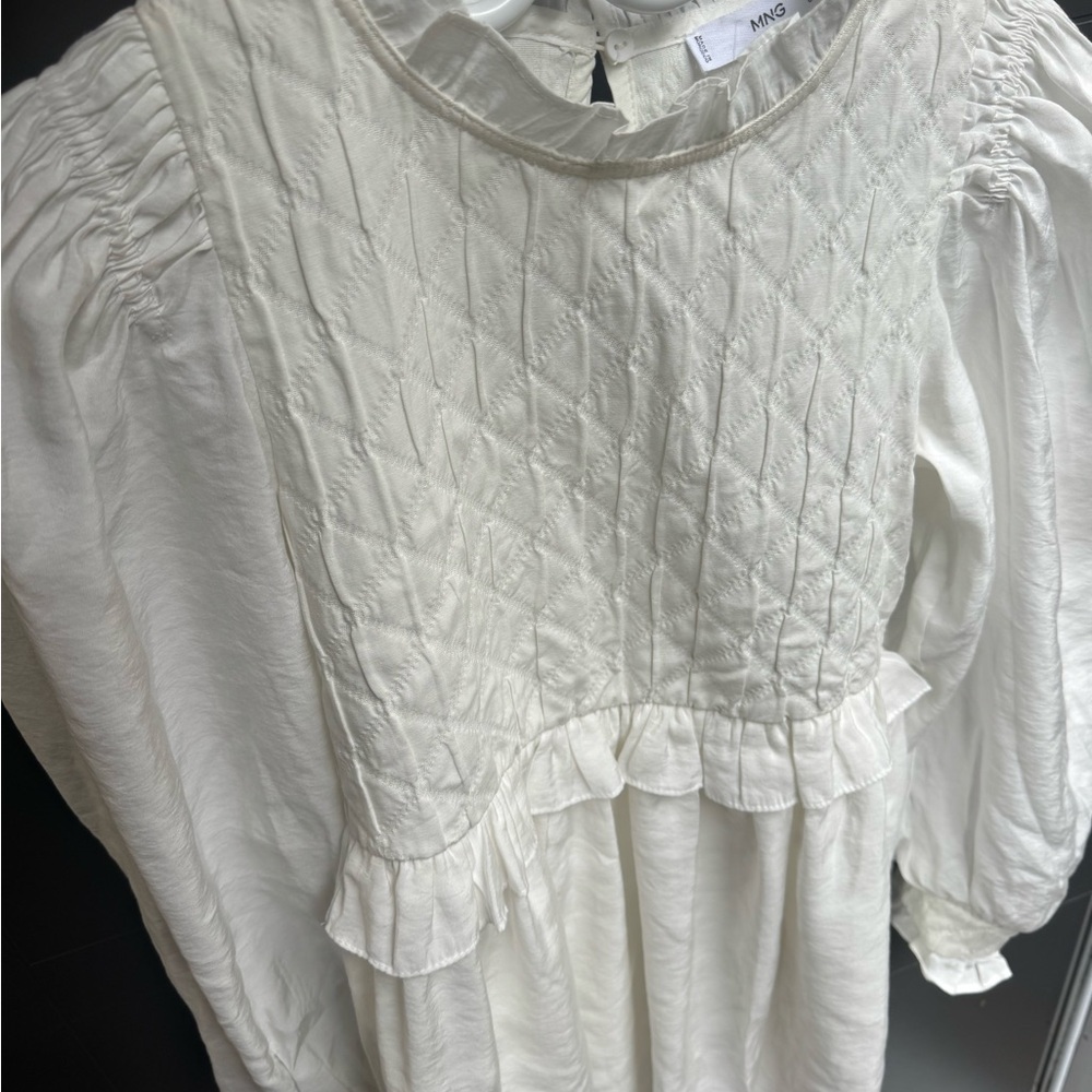 White Long Sleeve dress with Quilted Detail